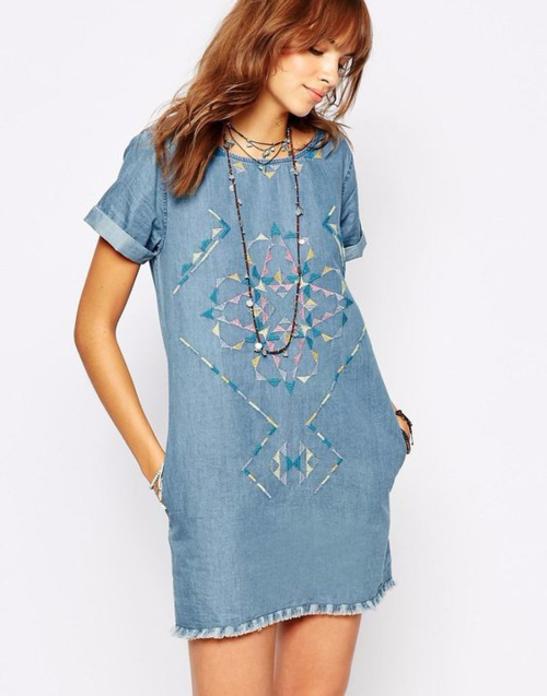 Pepe Jeans Embroidered denim shift dress Pepe Jeans Embroidered denim shift dress